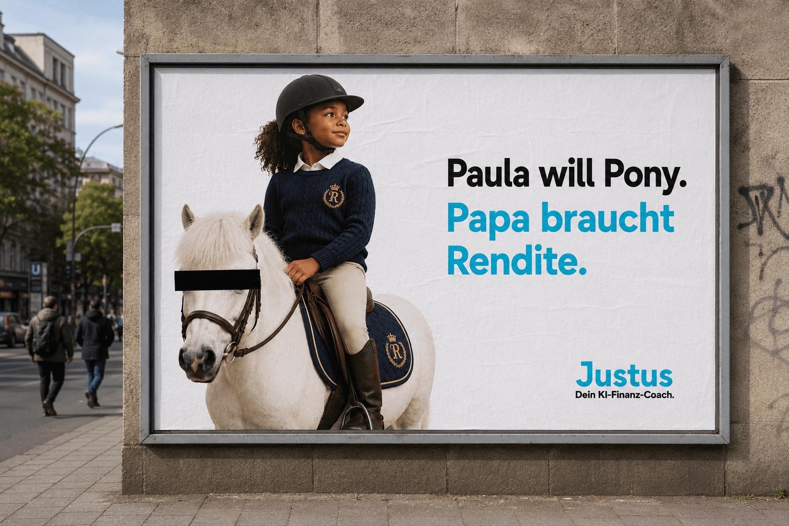 Justus Plakatkampagne: Paula will Pony. Papa braucht Rendite.